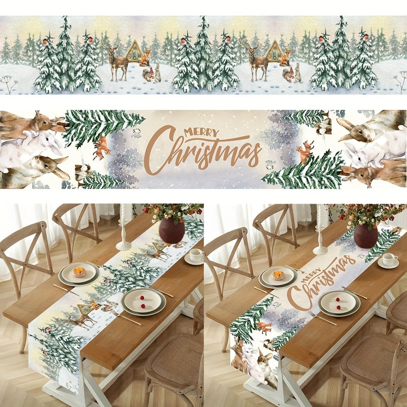 1PC Polyester Table Runner: Festive Christmas Snowman Design, Merry Christmas Decoration for Home, Xmas Ornament Tablecloth, Navidad Natal Noel New Year Gifts, 180x35cm (70.87x13.78inch)
