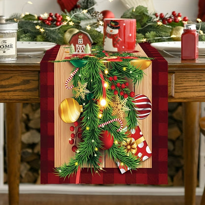 1PC Polyester Table Runner: Festive Christmas Snowman Design, Merry Christmas Decoration for Home, Xmas Ornament Tablecloth, Navidad Natal Noel New Year Gifts, 180x35cm (70.87x13.78inch)