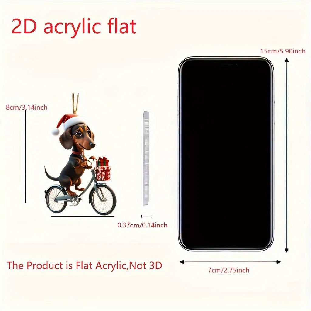 Acrylic Dachshund Dog Christmas Ornament: 2D Flat Cycling Puppy Decorative Hanging Pendant for Home, Festive Party Favor Gift