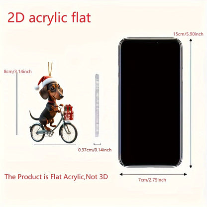 Acrylic Dachshund Dog Christmas Ornament: 2D Flat Cycling Puppy Decorative Hanging Pendant for Home, Festive Party Favor Gift