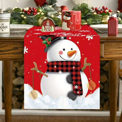1PC Polyester Table Runner: Festive Christmas Snowman Design, Merry Christmas Decoration for Home, Xmas Ornament Tablecloth, Navidad Natal Noel New Year Gifts, 180x35cm (70.87x13.78inch)