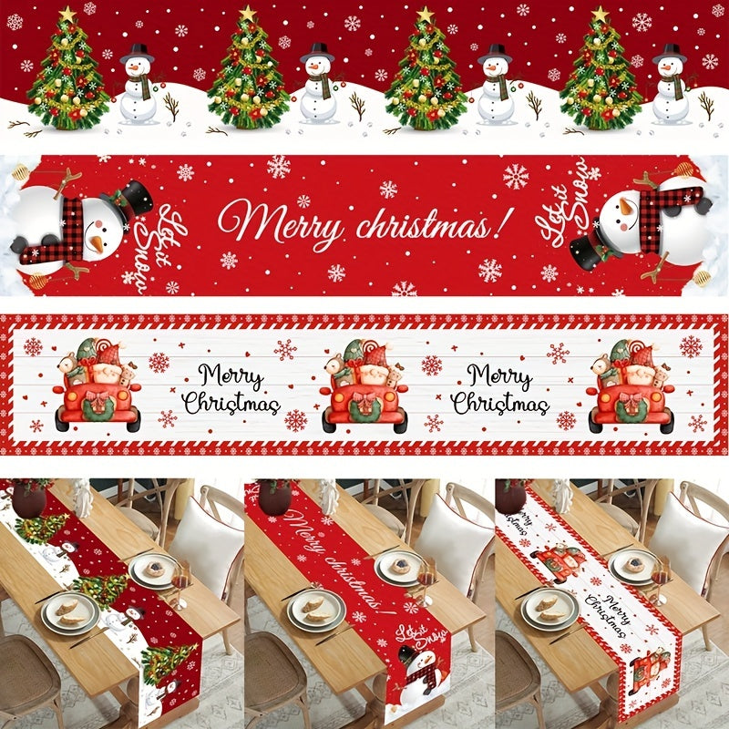 1PC Polyester Table Runner: Festive Christmas Snowman Design, Merry Christmas Decoration for Home, Xmas Ornament Tablecloth, Navidad Natal Noel New Year Gifts, 180x35cm (70.87x13.78inch)