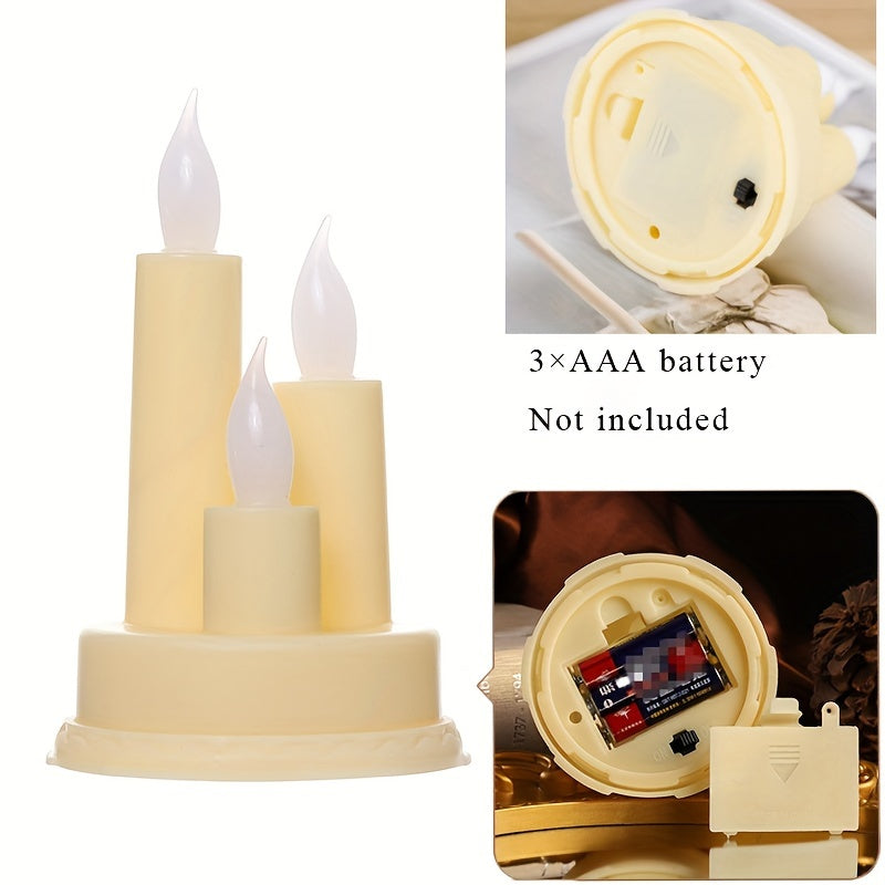 3pcs Flameless Golden Electronic Candles, Halloween/Christmas Holiday Decoration Candles, Suitable For Festivals, Parties, Camping, Wedding, Home Decoration And Other Occasions Decoration