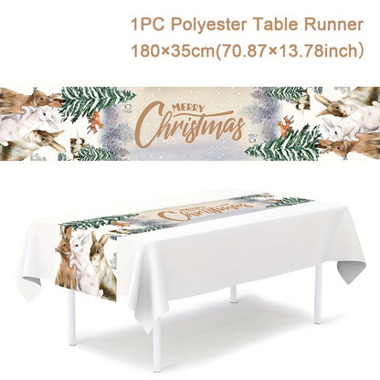 1PC Polyester Table Runner: Festive Christmas Snowman Design, Merry Christmas Decoration for Home, Xmas Ornament Tablecloth, Navidad Natal Noel New Year Gifts, 180x35cm (70.87x13.78inch)