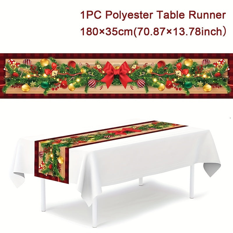 1PC Polyester Table Runner: Festive Christmas Snowman Design, Merry Christmas Decoration for Home, Xmas Ornament Tablecloth, Navidad Natal Noel New Year Gifts, 180x35cm (70.87x13.78inch)