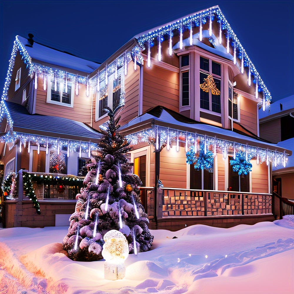 Christmas Lights Outdoor, 24 Tubes(Equivalent To 3 Sets Of 8-Tubes) Meteor Shower Lights Snow Falling Icicle Lights For Xmas Tree Halloween Decoration Wedding Party Window, UL Plug, White