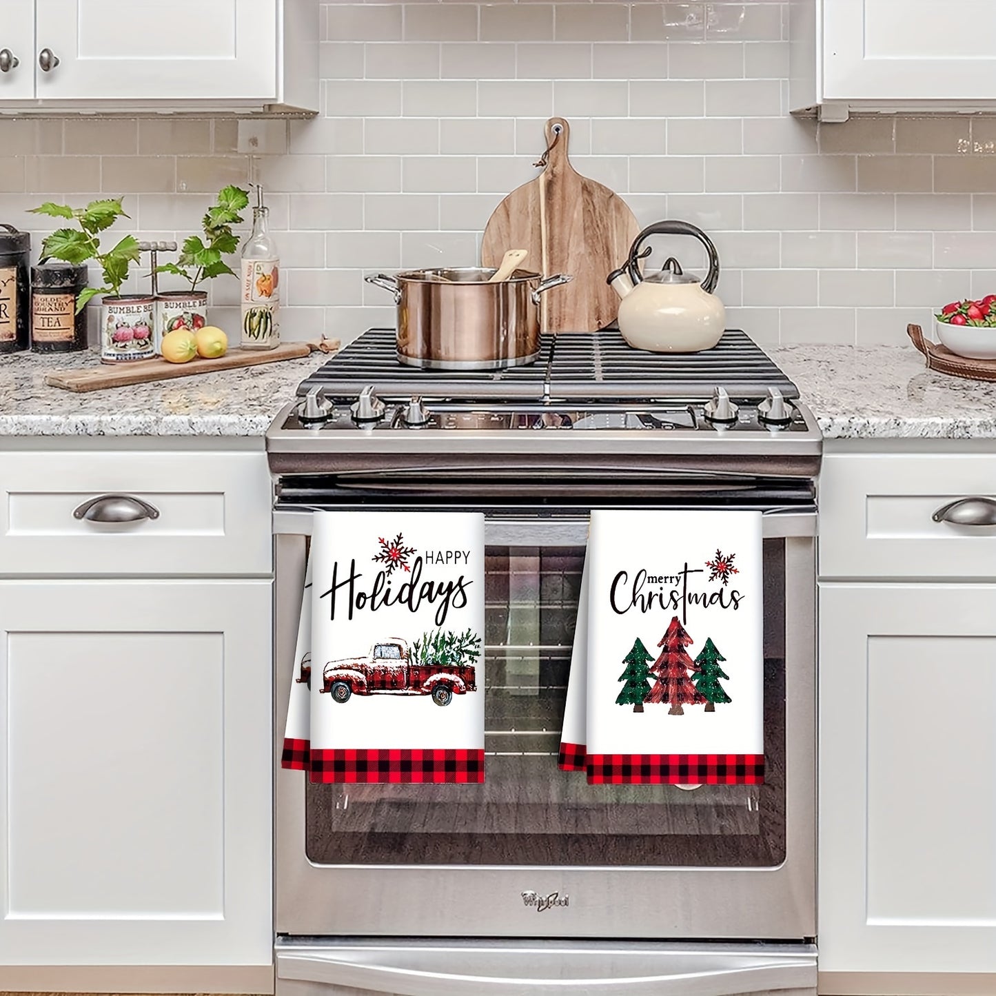 Ultra-Soft Christmas Truck & Tree Kitchen Towel Set - 2pcs, Machine Washable, Perfect for Holiday Decor, 18x27.55 inches, Christmas Decorations