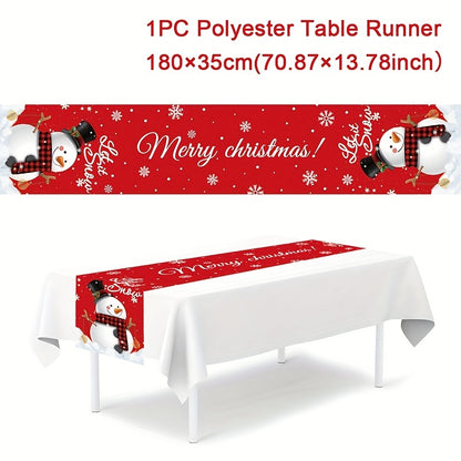 1PC Polyester Table Runner: Festive Christmas Snowman Design, Merry Christmas Decoration for Home, Xmas Ornament Tablecloth, Navidad Natal Noel New Year Gifts, 180x35cm (70.87x13.78inch)