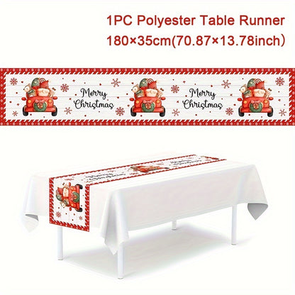 1PC Polyester Table Runner: Festive Christmas Snowman Design, Merry Christmas Decoration for Home, Xmas Ornament Tablecloth, Navidad Natal Noel New Year Gifts, 180x35cm (70.87x13.78inch)
