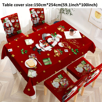 4/5/6 pcs Festive Red Santa Claus Print Christmas Chair Covers with Gift Bells - Elastic Band Closure, Machine Washable, and Durable - Perfect for Dining Chairs, Home Decor, and Holiday Season Celebrations