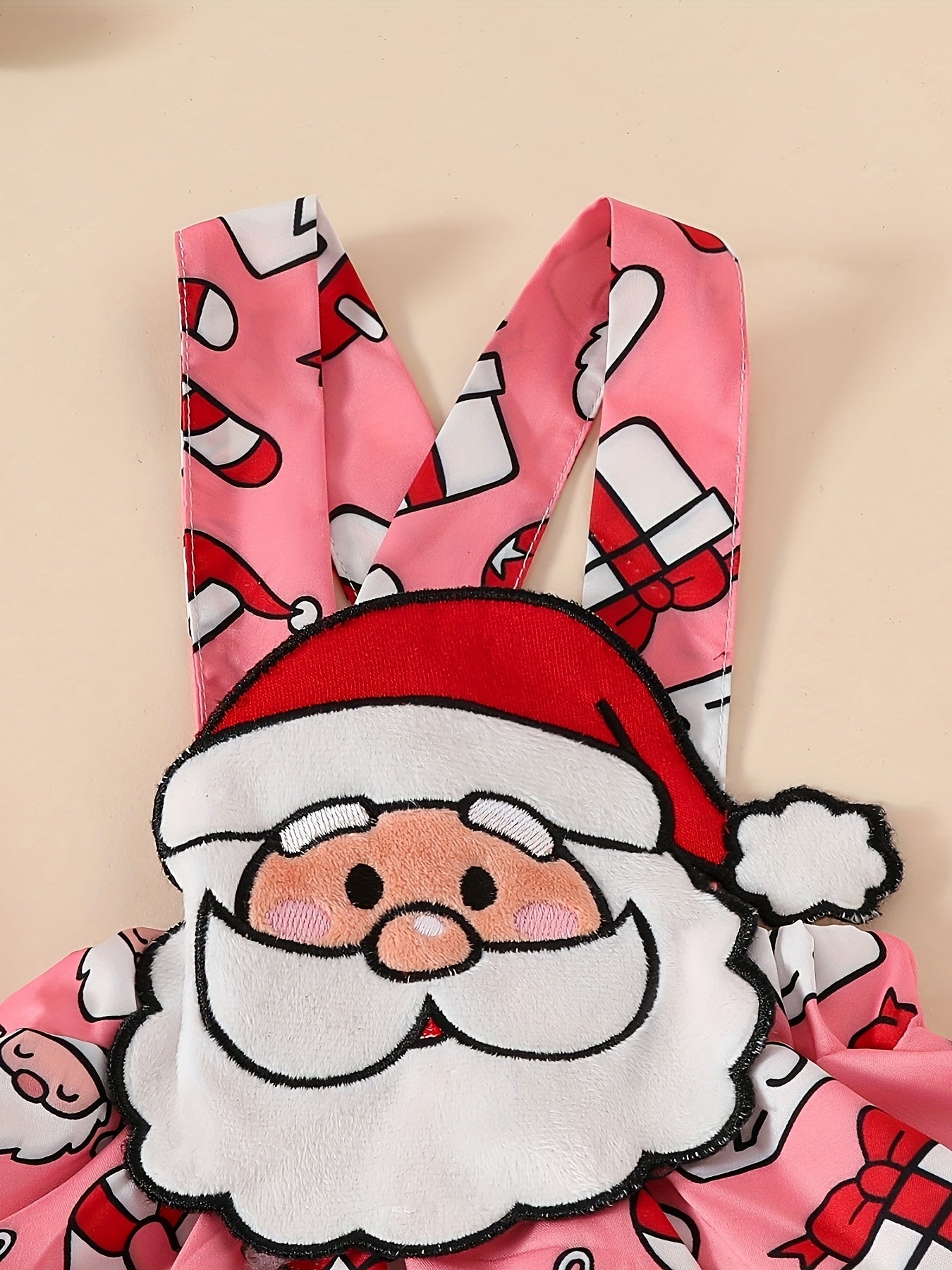 3-Piece Christmas Outfit Set For Baby Girls, 0-1 Year Old, Long Sleeve Romper With Hood, Bib, And Sash, Soft Fabric, Adorable Holiday Dressing, Outdoor Cloth