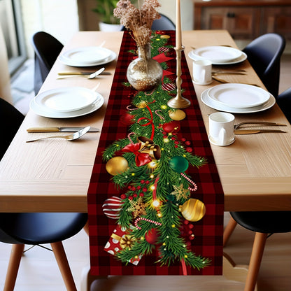 Christmas Table Runner in Red & Black Buffalo Plaid – 72"x13" Linen Sateen Finish – Perfect for Holiday Gatherings