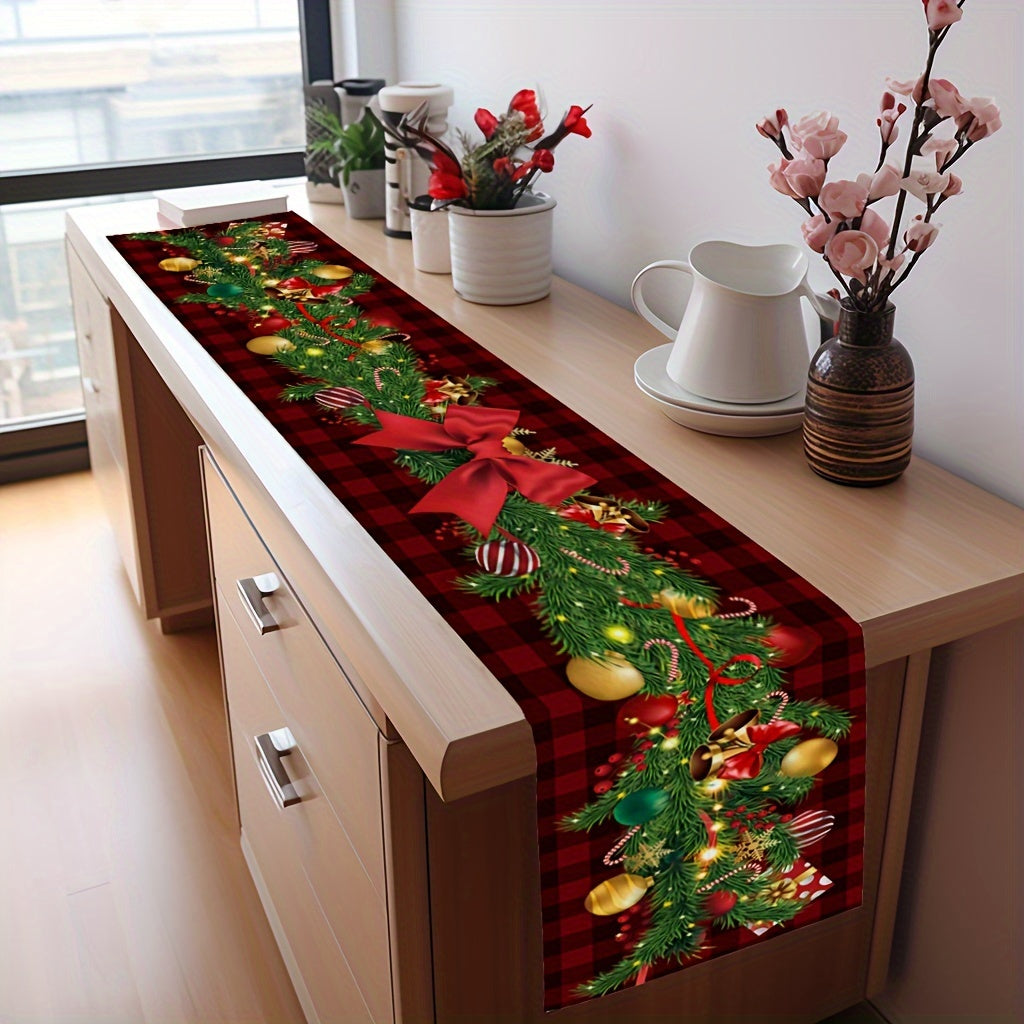 Christmas Table Runner in Red & Black Buffalo Plaid – 72"x13" Linen Sateen Finish – Perfect for Holiday Gatherings