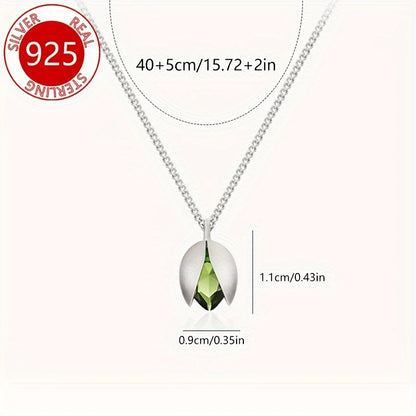 925 Pure Silvery Low Allergy New Pistachio Green Peridot Pendant Necklace High-end Versatile Niche Necklace Silvery Neck Chain Exquisite Gift for Women, Couples, Best Friends, Christmas, Valentine's Day, Mother's Day 3.8g