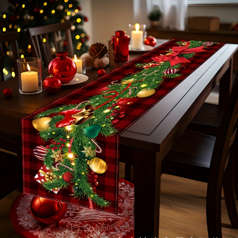 Christmas Table Runner in Red & Black Buffalo Plaid – 72"x13" Linen Sateen Finish – Perfect for Holiday Gatherings