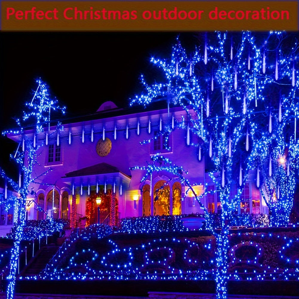 Christmas Lights Outdoor, 24 Tubes(Equivalent To 3 Sets Of 8-Tubes) Meteor Shower Lights Snow Falling Icicle Lights For Xmas Tree Halloween Decoration Wedding Party Window, UL Plug, White