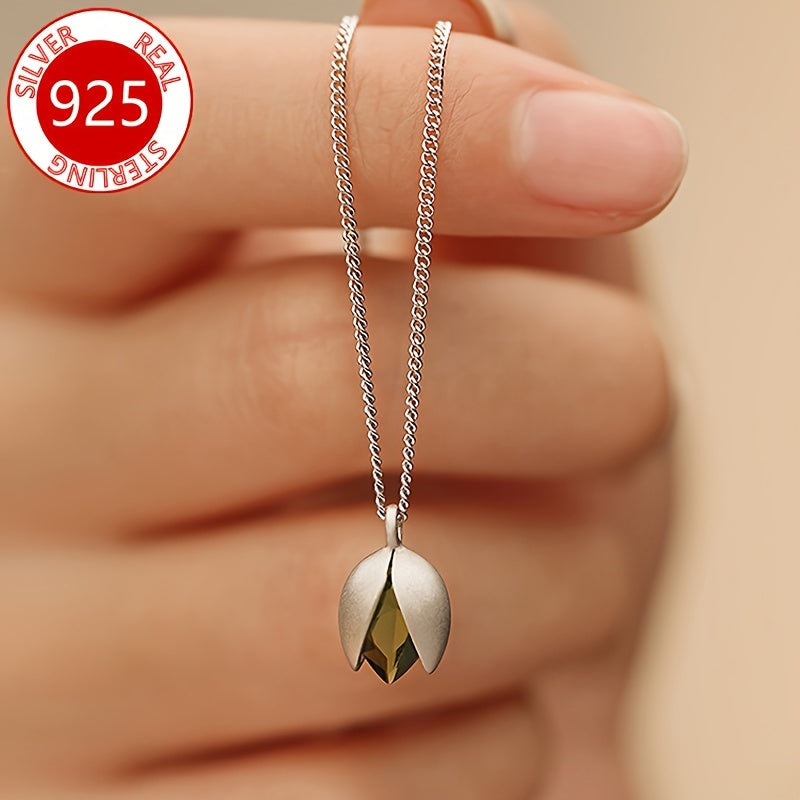 925 Pure Silvery Low Allergy New Pistachio Green Peridot Pendant Necklace High-end Versatile Niche Necklace Silvery Neck Chain Exquisite Gift for Women, Couples, Best Friends, Christmas, Valentine's Day, Mother's Day 3.8g