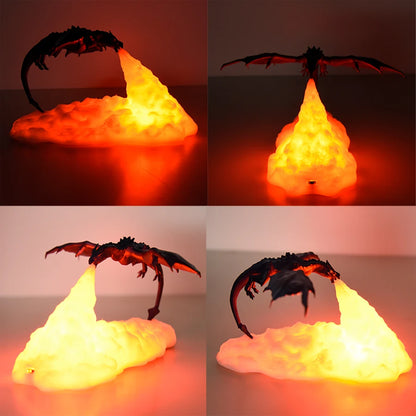 Lámpara LED 3D de dragón de fuego y hielo: decoración de habitación mítica, recargable