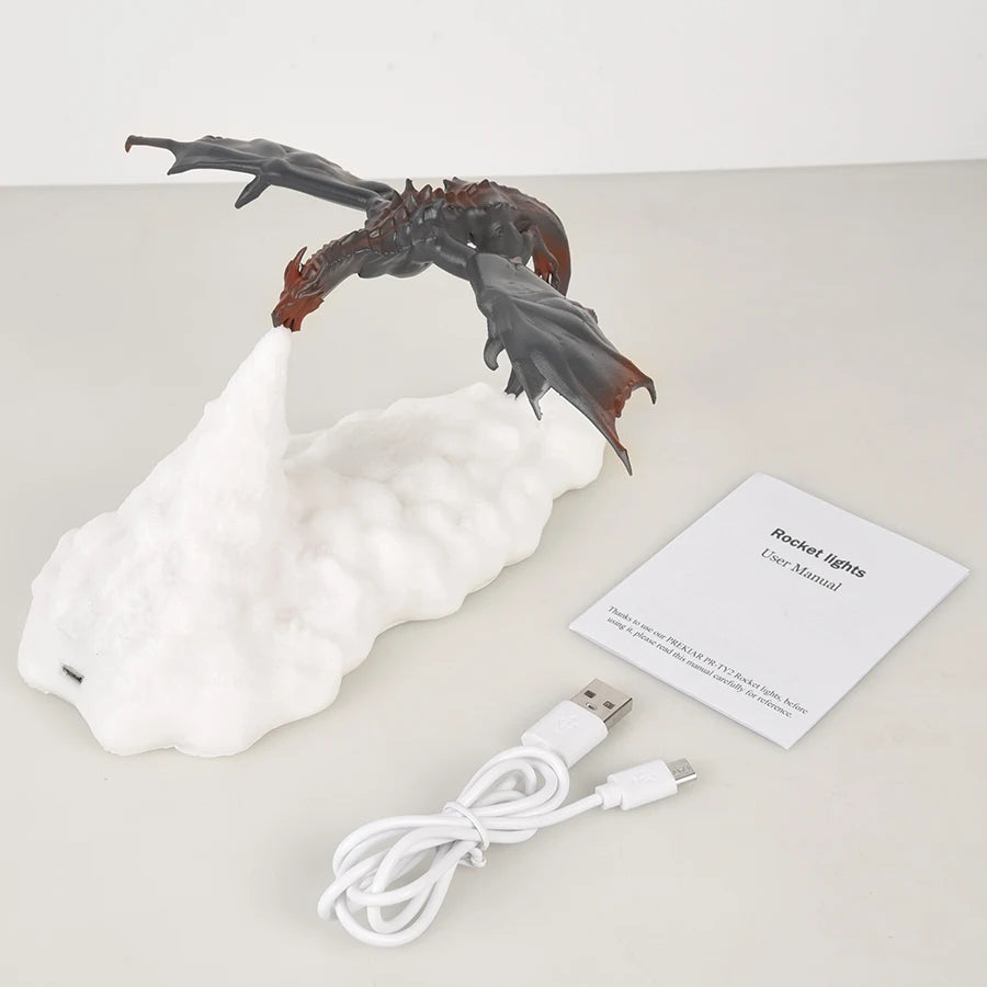 Lámpara LED 3D de dragón de fuego y hielo: decoración de habitación mítica, recargable