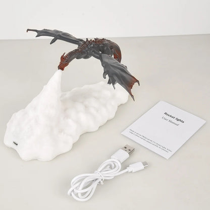 Lámpara LED 3D de dragón de fuego y hielo: decoración de habitación mítica, recargable