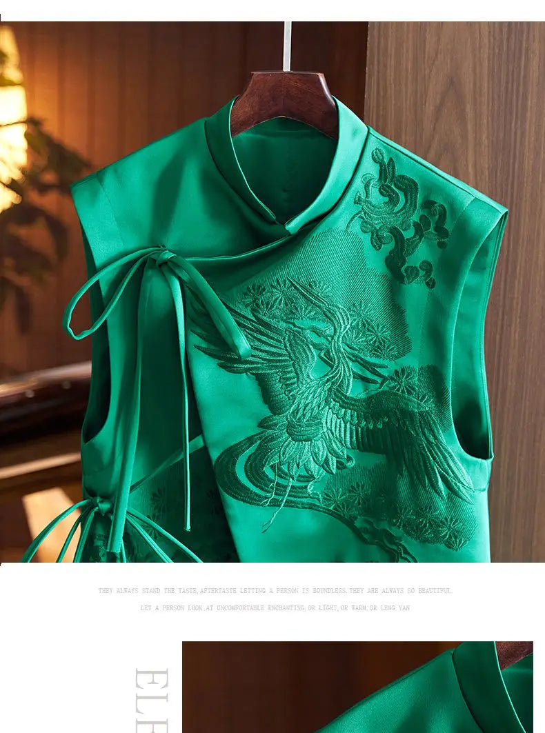 Floral Crane Laced Oriental Style Women’s Waistcoat