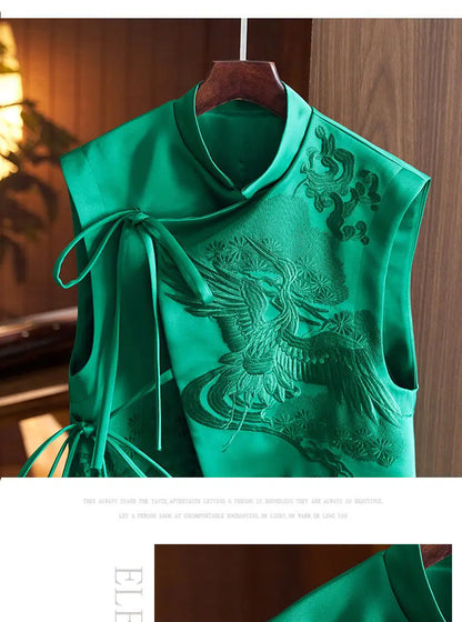 Floral Crane Laced Oriental Style Women’s Waistcoat