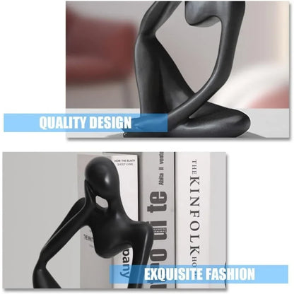 Abstract Black Thinker Statue – Contemporary Resin Desktop Art Décor