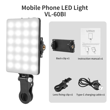 Mini luz LED RGB de relleno con clip: iluminación compacta para vlogs, selfies y vídeos