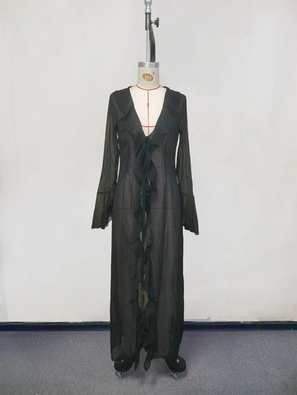 Sunkissed Elegance Chiffon Beach Dress – Black & White Summer Style