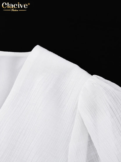 Elegant Essence White V-Neck Midi Dress – Chic Summer Party Style