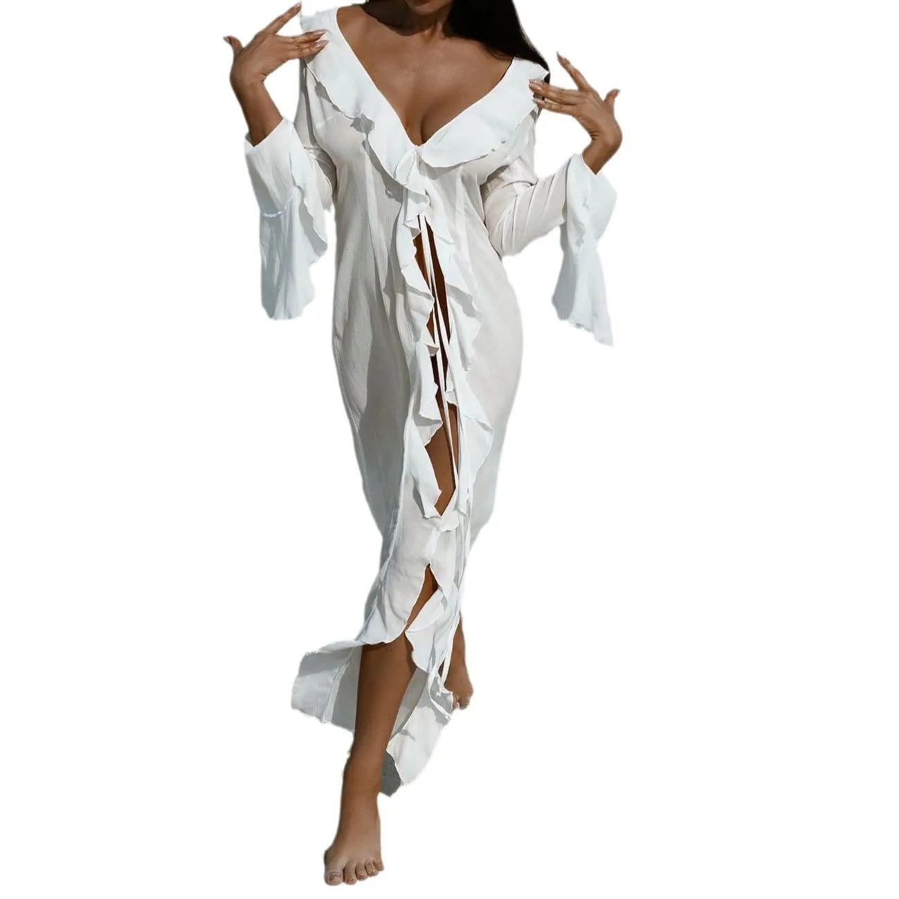 Sunkissed Elegance Chiffon Beach Dress – Black & White Summer Style