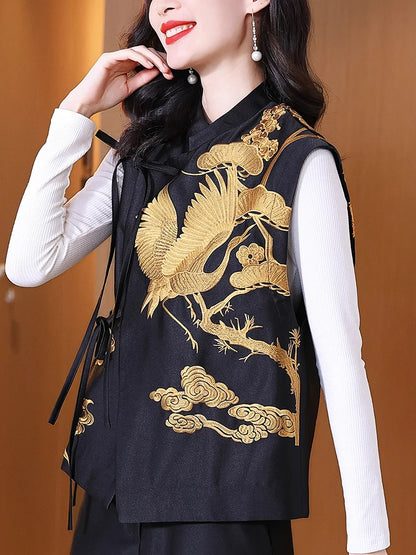Floral Crane Laced Oriental Style Women’s Waistcoat