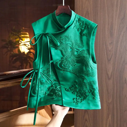 Floral Crane Laced Oriental Style Women’s Waistcoat