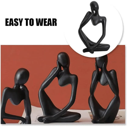Abstract Black Thinker Statue – Contemporary Resin Desktop Art Décor