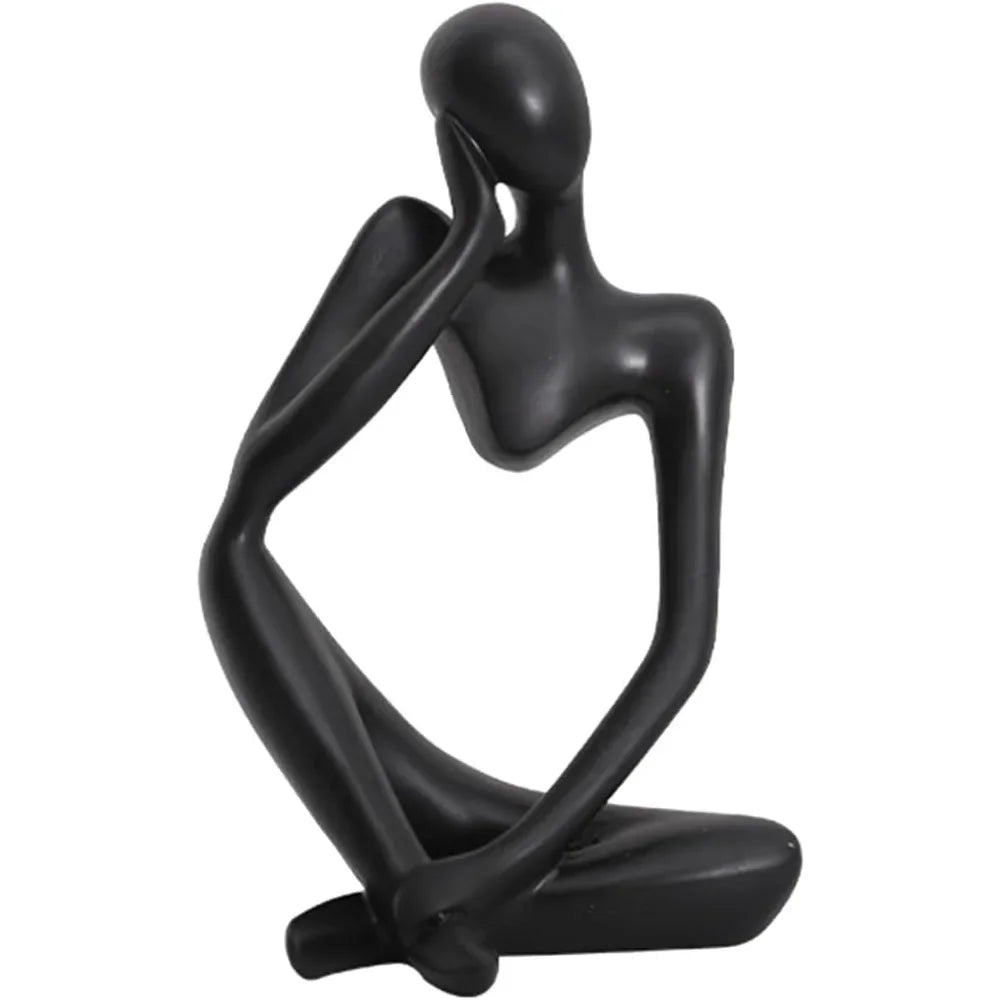 Abstract Black Thinker Statue – Contemporary Resin Desktop Art Décor
