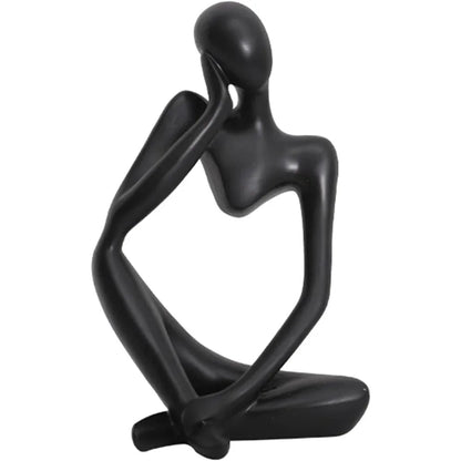 Abstract Black Thinker Statue – Contemporary Resin Desktop Art Décor