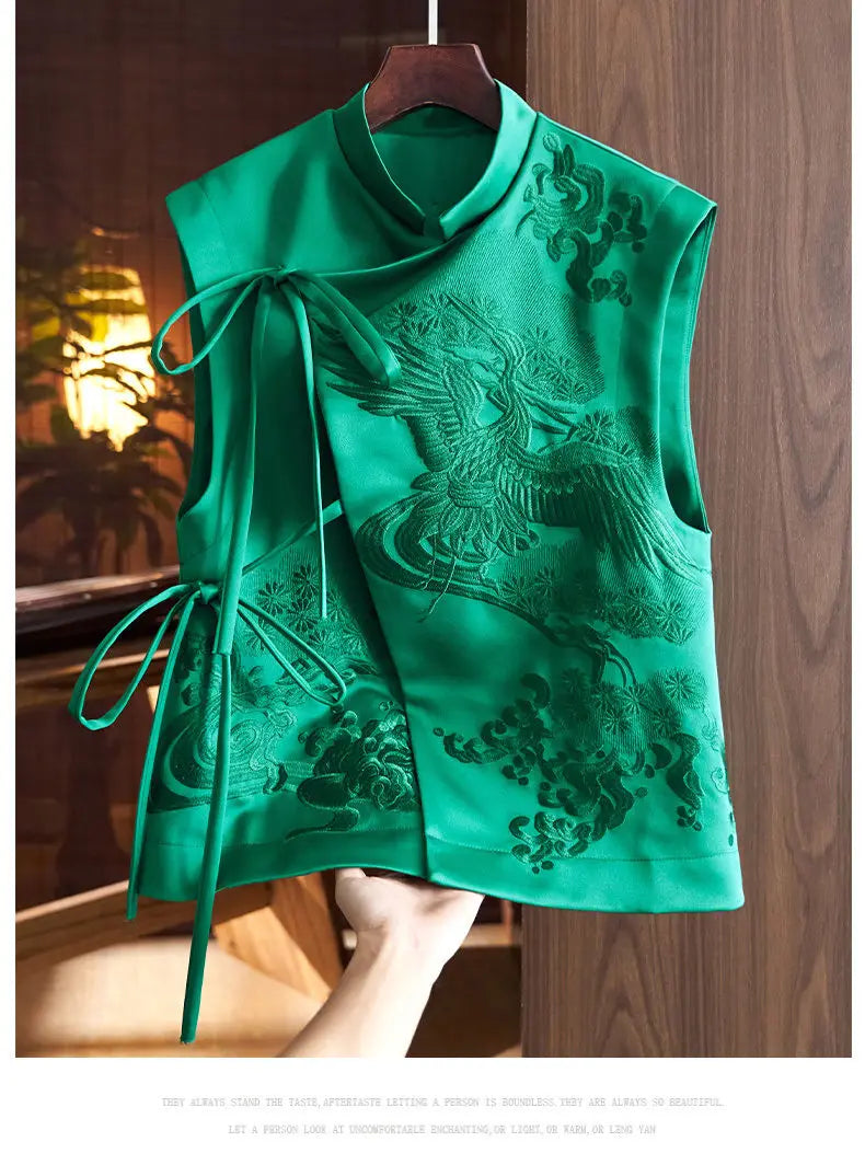 Floral Crane Laced Oriental Style Women’s Waistcoat