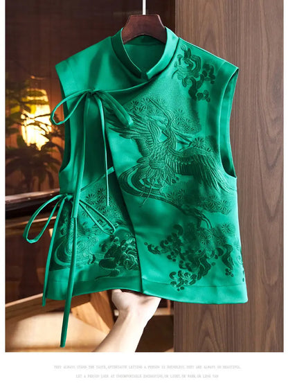 Floral Crane Laced Oriental Style Women’s Waistcoat