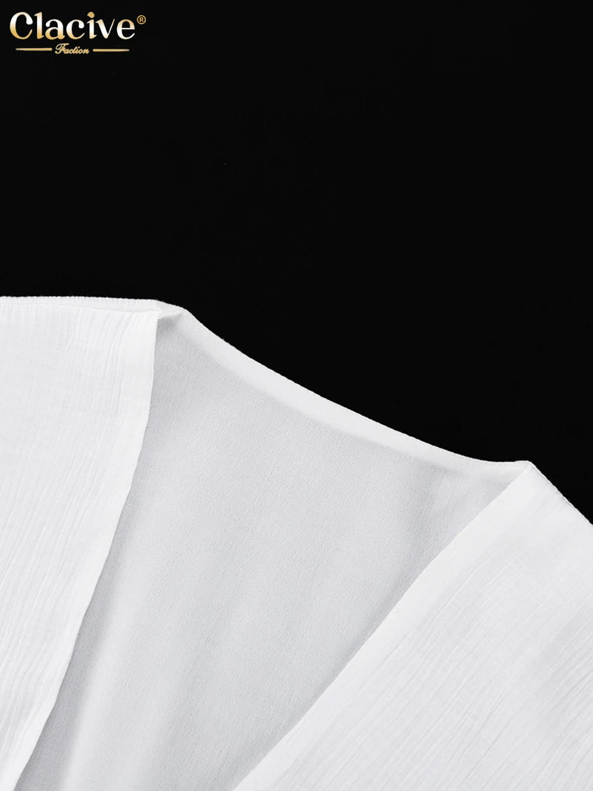 Elegant Essence White V-Neck Midi Dress – Chic Summer Party Style