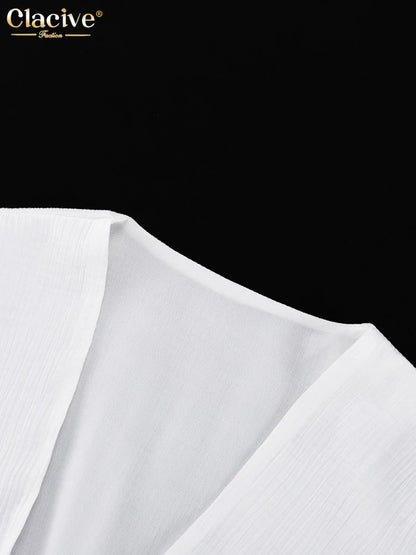 Elegant Essence White V-Neck Midi Dress – Chic Summer Party Style