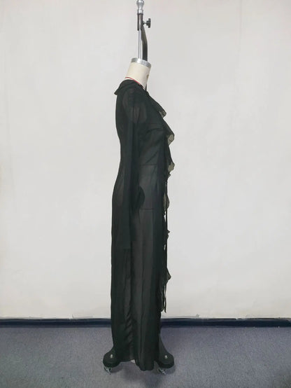 Sunkissed Elegance Chiffon Beach Dress – Black & White Summer Style