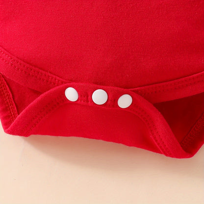 3-Piece Christmas Outfit Set For Baby Girls, 0-1 Year Old, Long Sleeve Romper With Hood, Bib, And Sash, Soft Fabric, Adorable Holiday Dressing, Outdoor Cloth