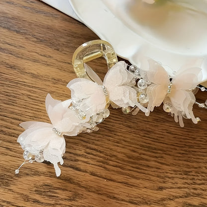 Elegant Butterfly Hair Claw with Rhinestones & Beads - Y2K Inspired, Large Fairy-Style Shark Clip for Women - Perfect for Weddings, Christmas & New Year Gifts