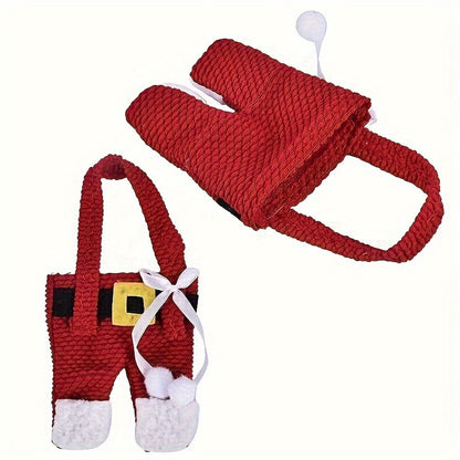 Christmas Santa Suit Utensil Holders – 6-Piece Canvas Silverware Organizer Set for Holiday Dining