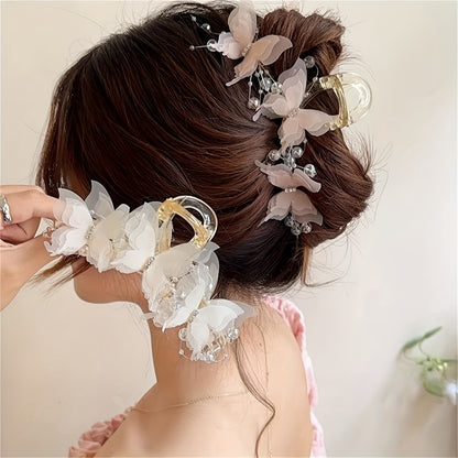 Elegant Butterfly Hair Claw with Rhinestones & Beads - Y2K Inspired, Large Fairy-Style Shark Clip for Women - Perfect for Weddings, Christmas & New Year Gifts