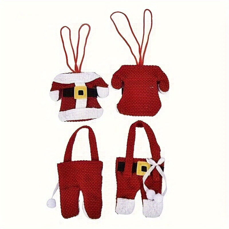 Christmas Santa Suit Utensil Holders – 6-Piece Canvas Silverware Organizer Set for Holiday Dining