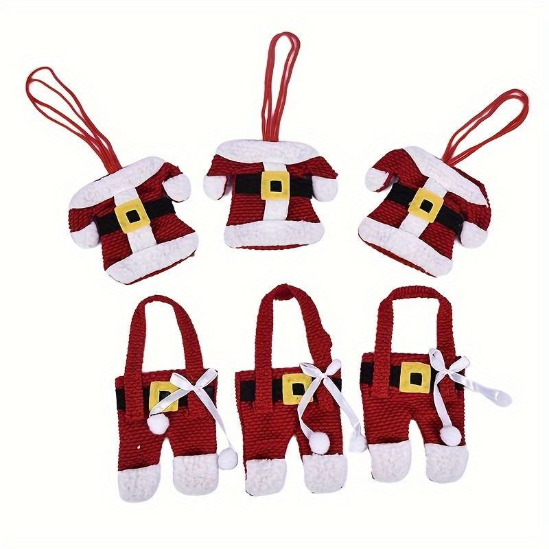 Christmas Santa Suit Utensil Holders – 6-Piece Canvas Silverware Organizer Set for Holiday Dining