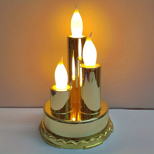 3pcs Flameless Golden Electronic Candles, Halloween/Christmas Holiday Decoration Candles, Suitable For Festivals, Parties, Camping, Wedding, Home Decoration And Other Occasions Decoration