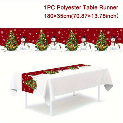 1PC Polyester Table Runner: Festive Christmas Snowman Design, Merry Christmas Decoration for Home, Xmas Ornament Tablecloth, Navidad Natal Noel New Year Gifts, 180x35cm (70.87x13.78inch)
