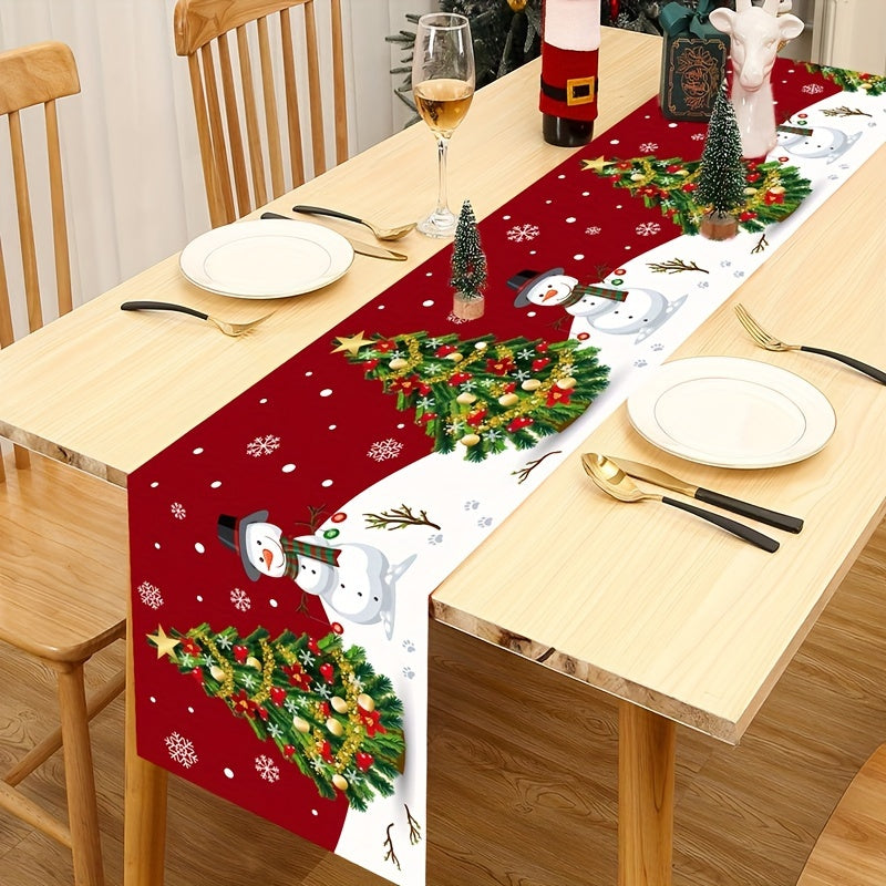 1PC Polyester Table Runner: Festive Christmas Snowman Design, Merry Christmas Decoration for Home, Xmas Ornament Tablecloth, Navidad Natal Noel New Year Gifts, 180x35cm (70.87x13.78inch)
